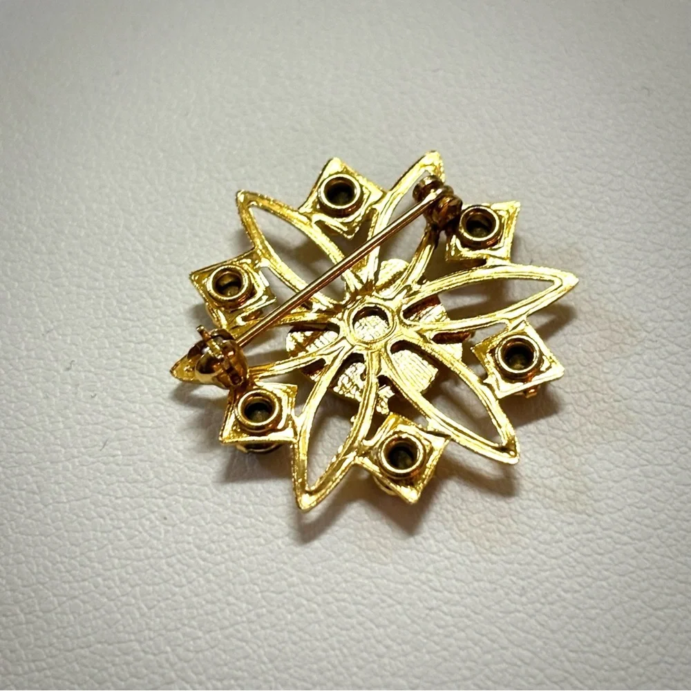 Vintage Scottish Rite 32nd Degree Gold and Rhinestone Double Eagle Brooch Pin - Picture 3 of 3